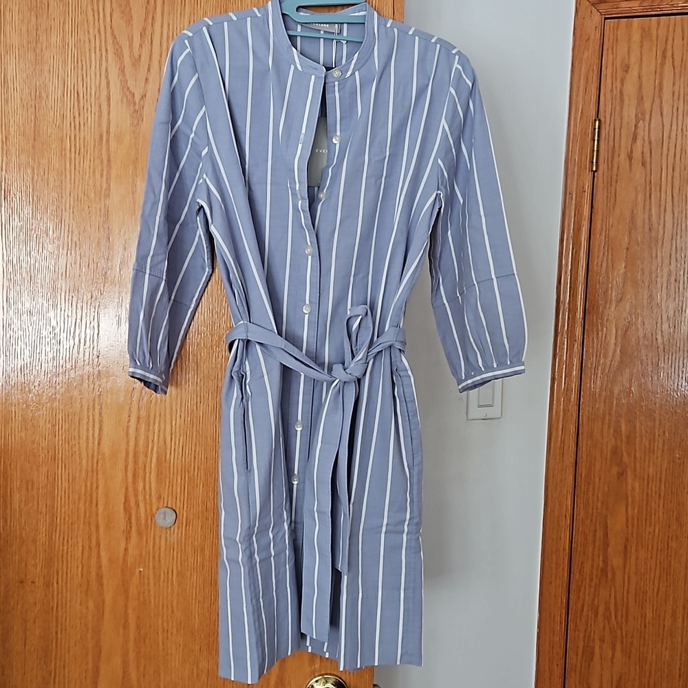 Blue and white stripped shirt dress
